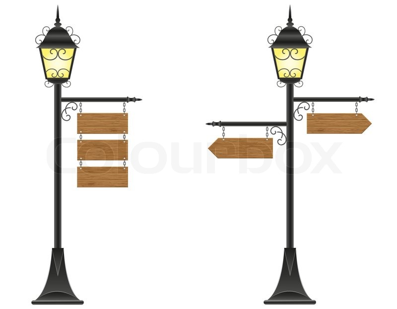 800x622 Wooden Boards Signs Hangingon A Streetlight Vector Illustration