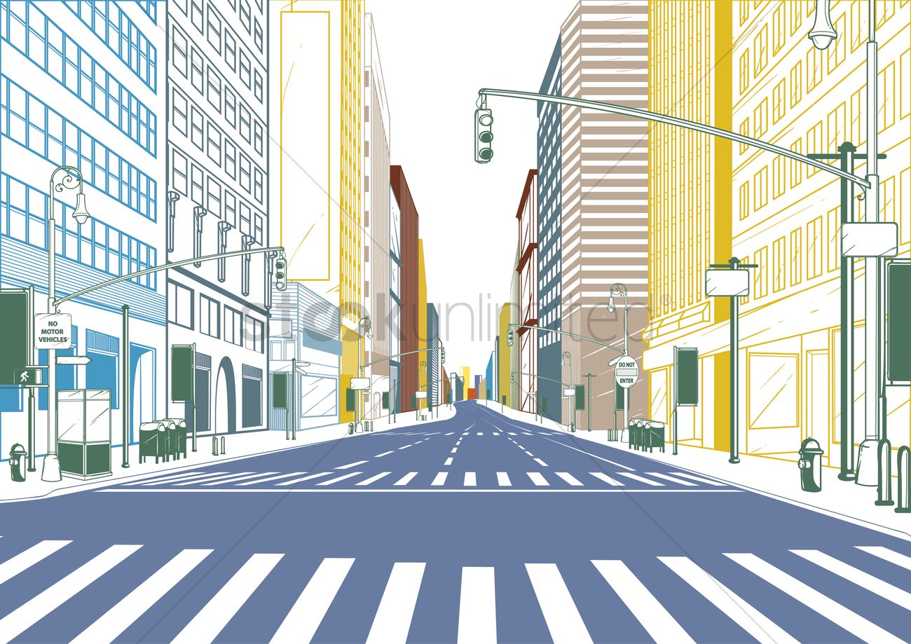 1300x919 City Street Vector Image