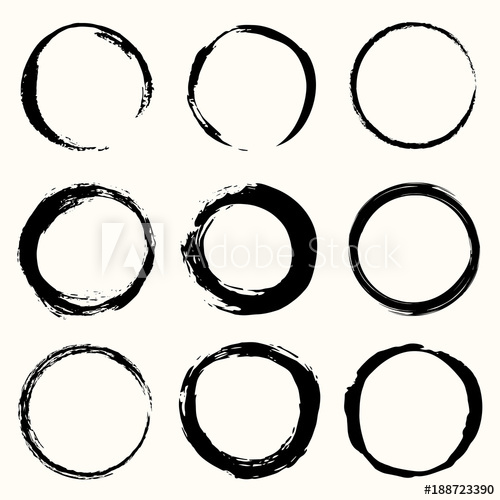 500x500 Round Paint Brush Stroke Vector Set. Circle Black Frame Painted