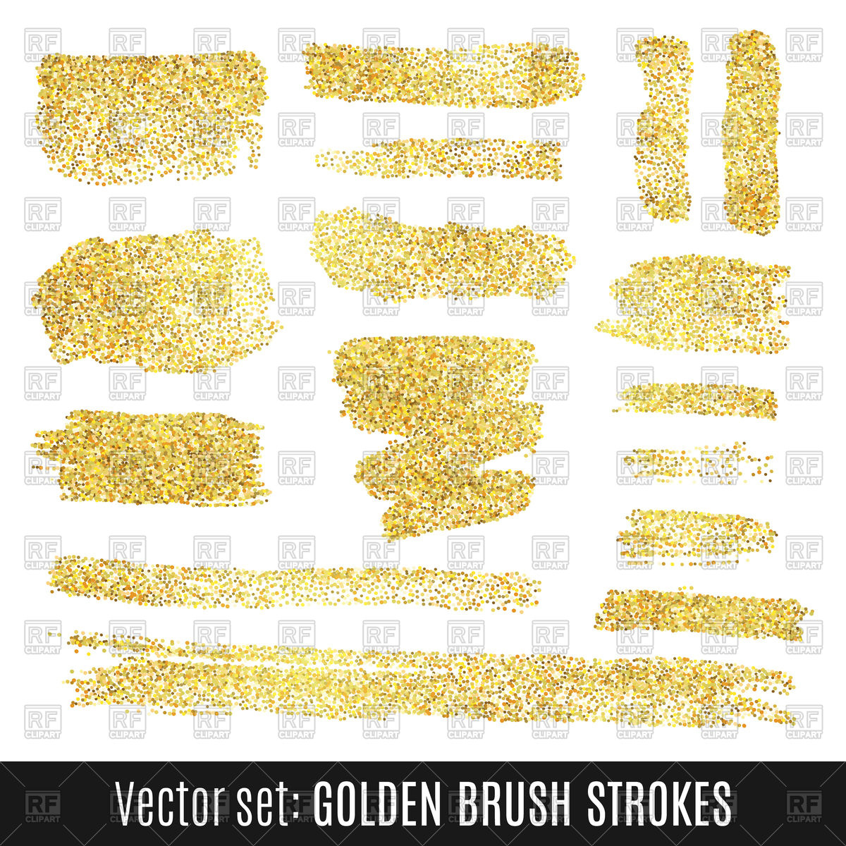 1200x1200 Set Of Golden Watercolor Brush Stroke Vector Image Vector