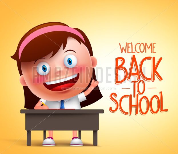 623x539 Girl Student Vector Character Sitting In A Desk