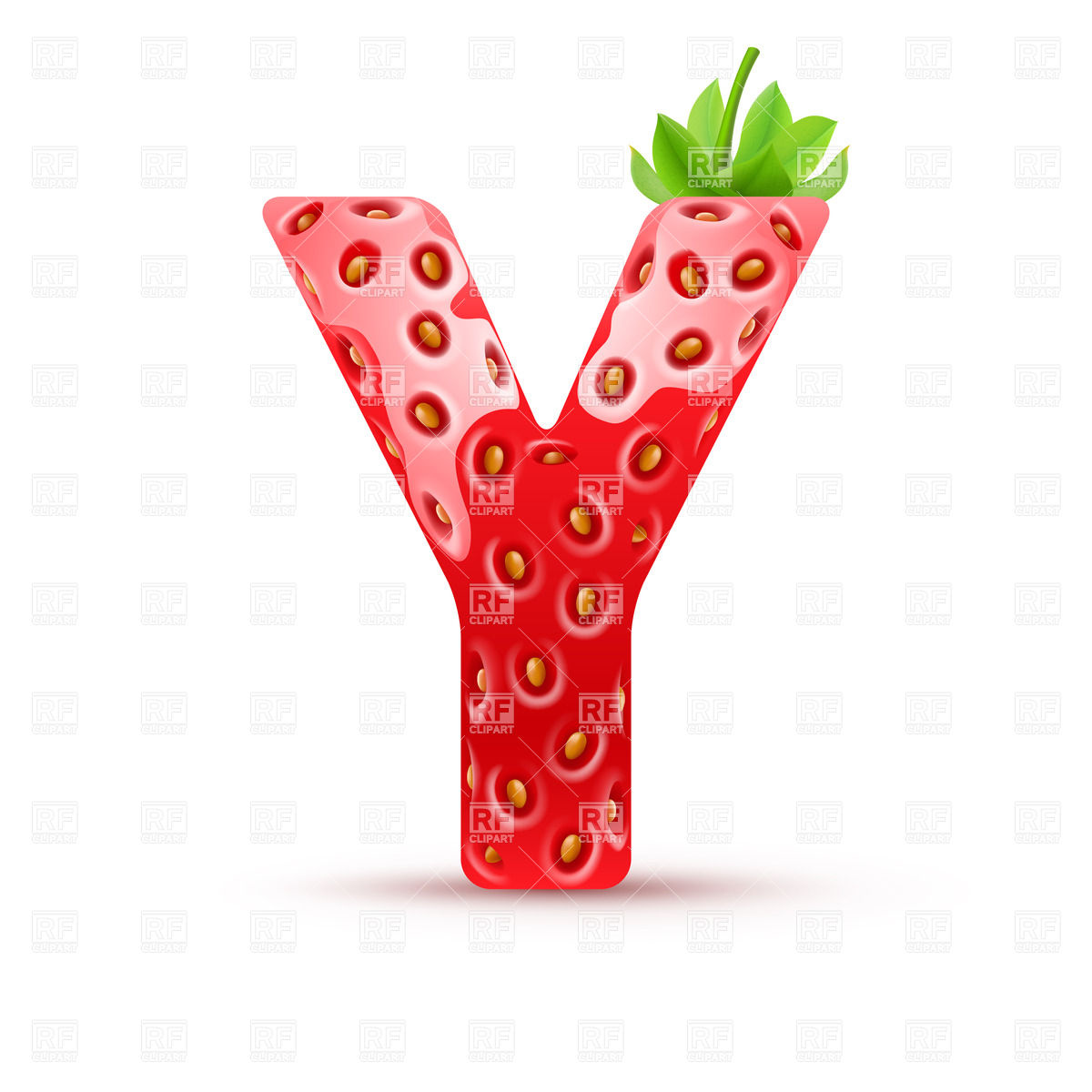 1200x1200 Letter Y In Strawberry Style With Green Leaves Vector Image