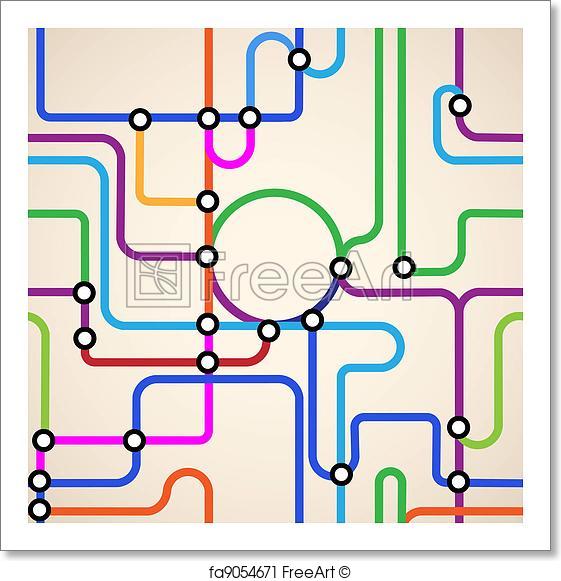 561x581 Free Art Print Of Subway Map Seamless. Colorful Background Of A