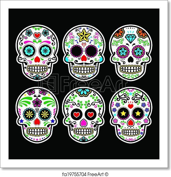 561x581 Free Art Print Of Mexican Sugar Skull. Vector Icon Set Of