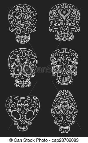 288x470 Sugar Skulls, Day Of The Dead, Vector Illustration.