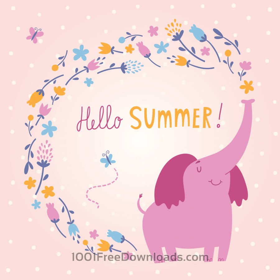 900x900 Free Vectors Hello Summer Vector Card With Cute Elephant