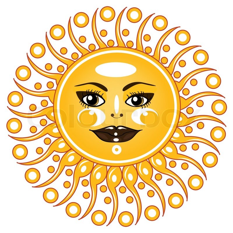 800x800 Isolated Vector Sun With Human Female Face, Background Gor Text