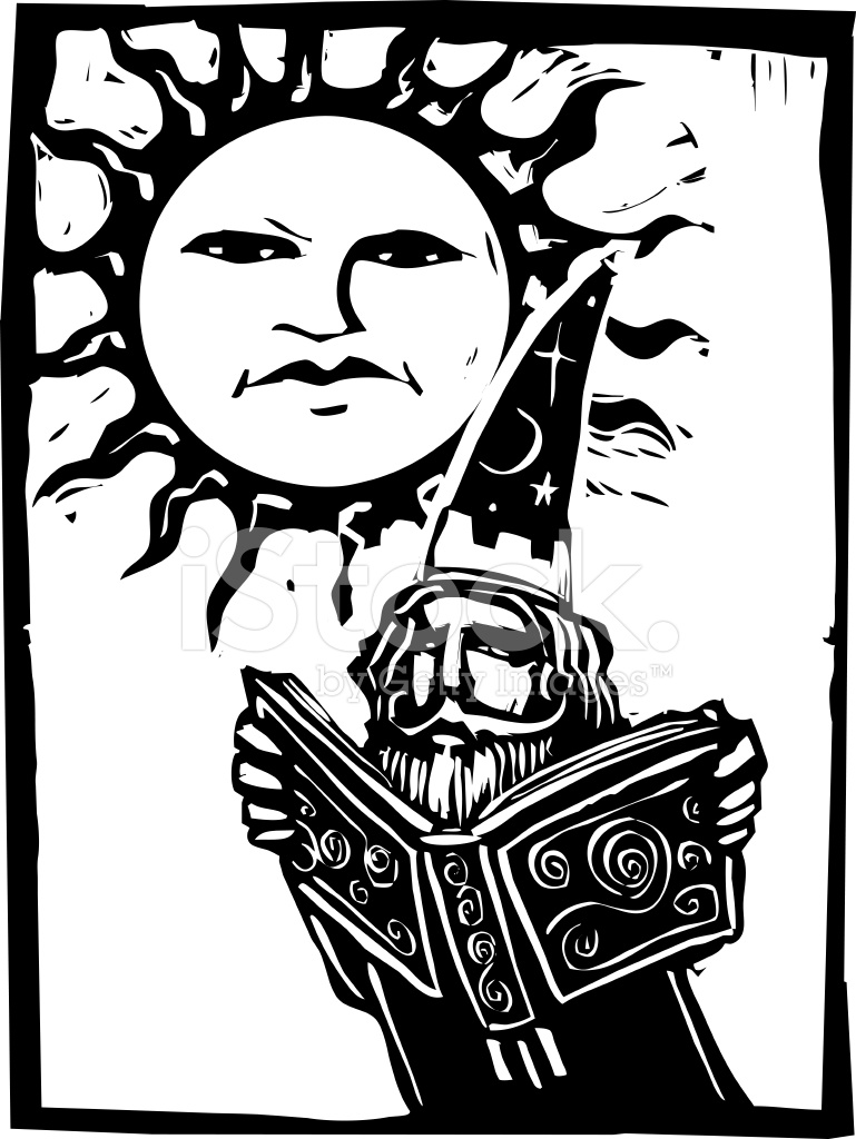 769x1024 Wizard Beneath A Sun Face Stock Vector