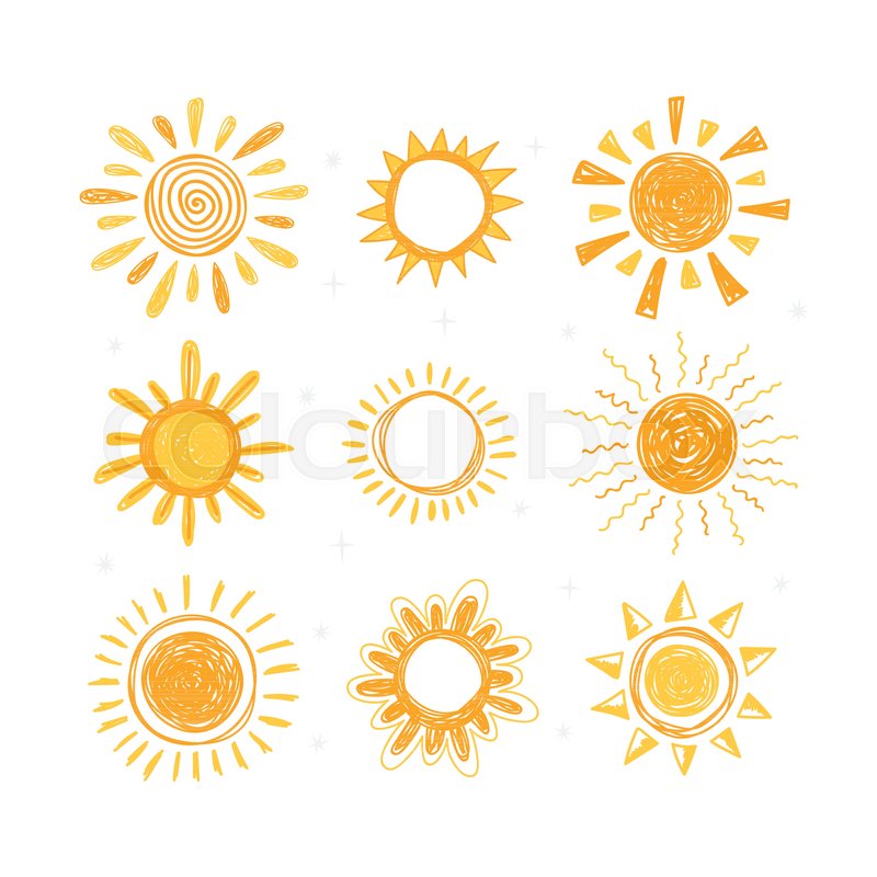 800x800 Set Of Hand Drawn Sun Symbols. Collection Of Doodle Sun Icons