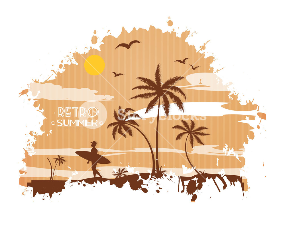 1000x815 Summer Vector Illustration With Palm Tree, Bird, Sunset, Sun