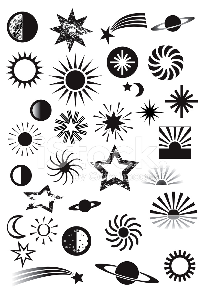 706x1024 Sun, Moon And Stars Icons Stock Vector