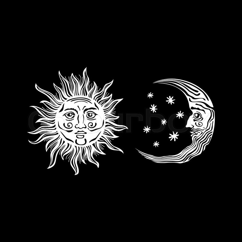 800x800 An Etched Style Cartoon Illustration Of A Sun, Moon, And Star With