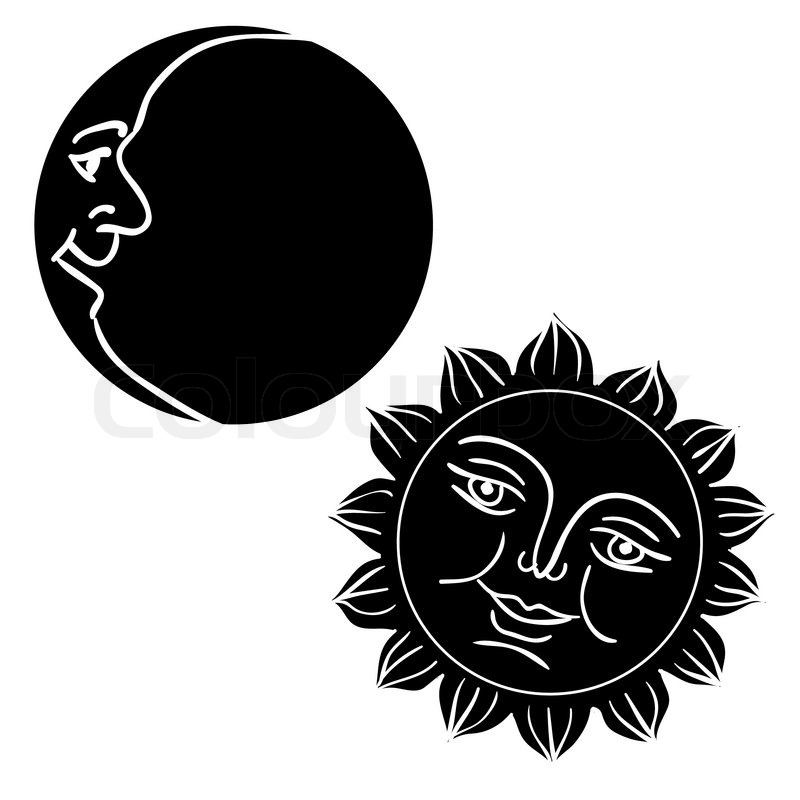800x800 Vector Illustration Of Moon And Sun With Faces Stock Vector