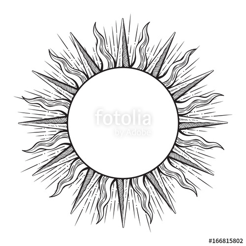 500x500 Hand Drawn Etching Style Frame In A Shape Of Sun Rays Vector