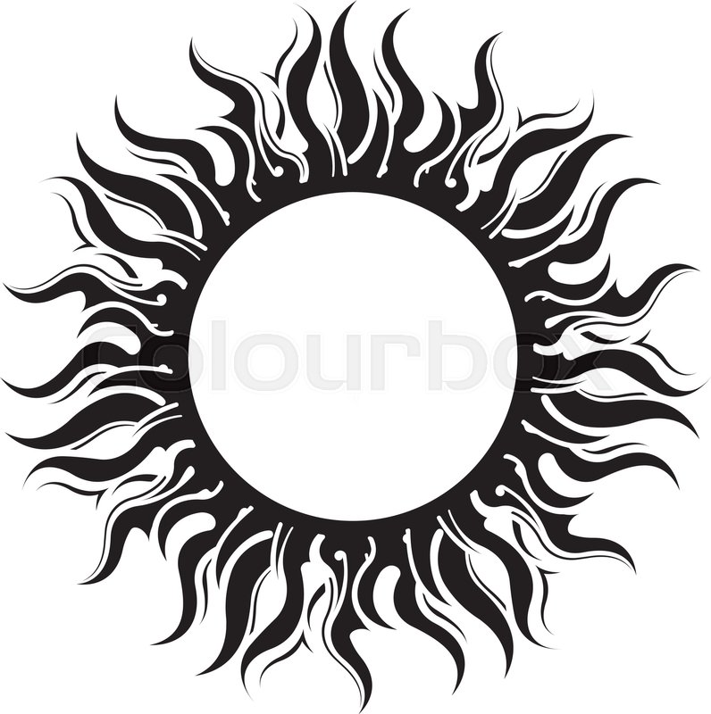 796x800 Decorative Black Sun Symbol With Long Rays. Vector Illustration