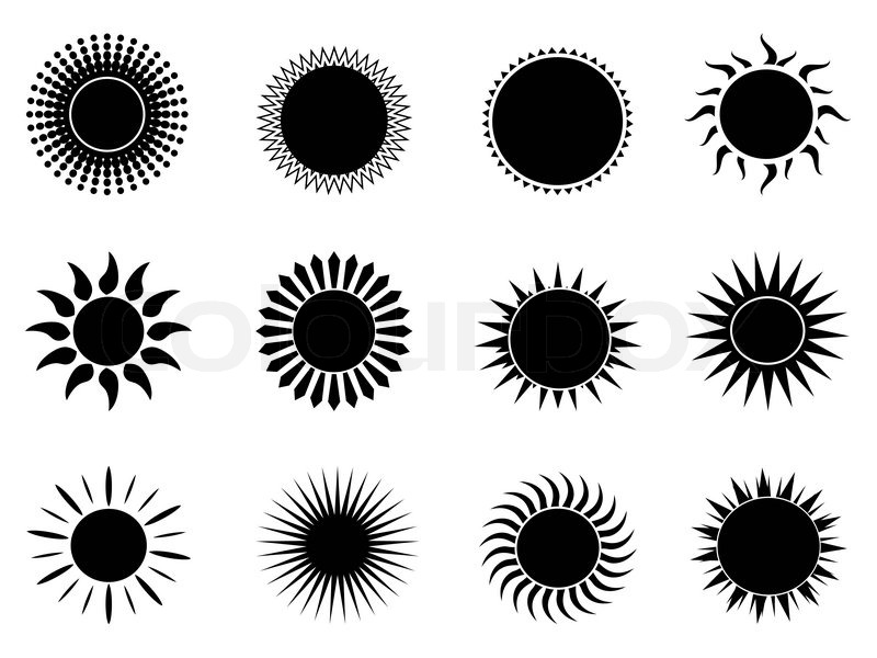 800x600 Isolated Black Sun Icons Set From White Background Stock Vector