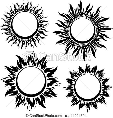 450x467 Set Of Decorative Vector Black Sun Symbols With Long Rays.