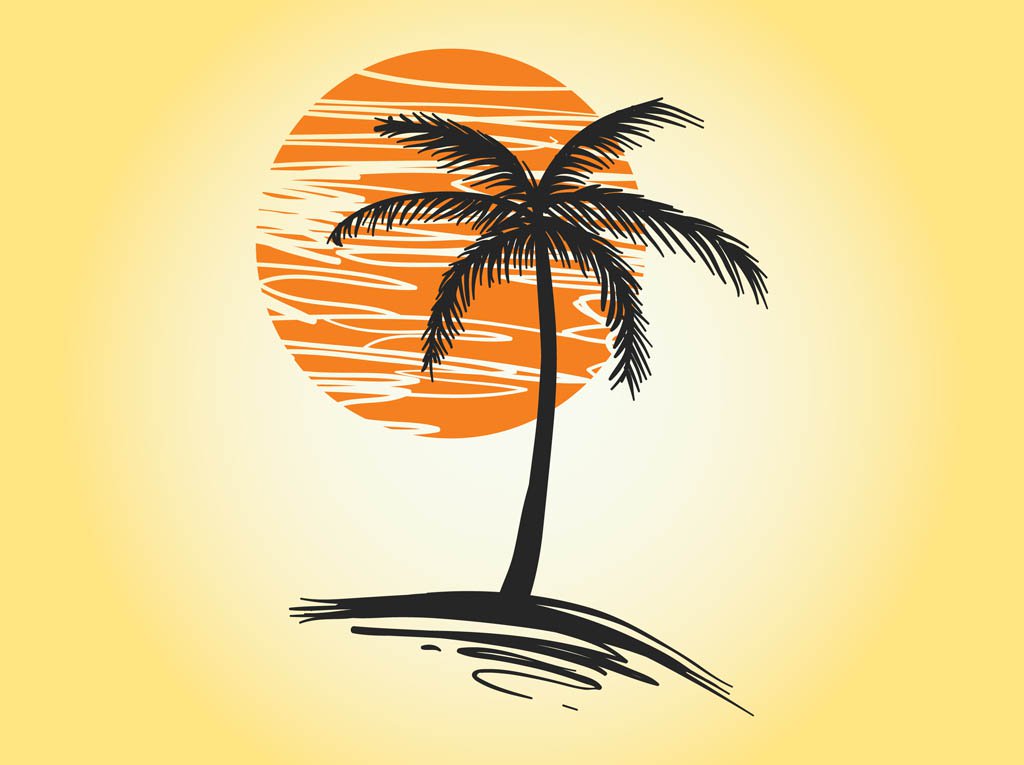 1024x765 Sunset Palm Vector Vector Art Amp Graphics