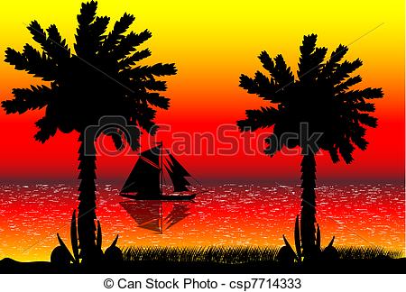 450x324 Vector Illustration Of Tropical Beach Sunset . Vectors