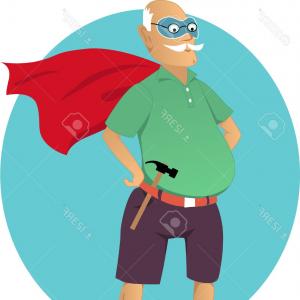 300x300 Photostock Vector Cartoon Old Man In A Mask And A Superhero Cape