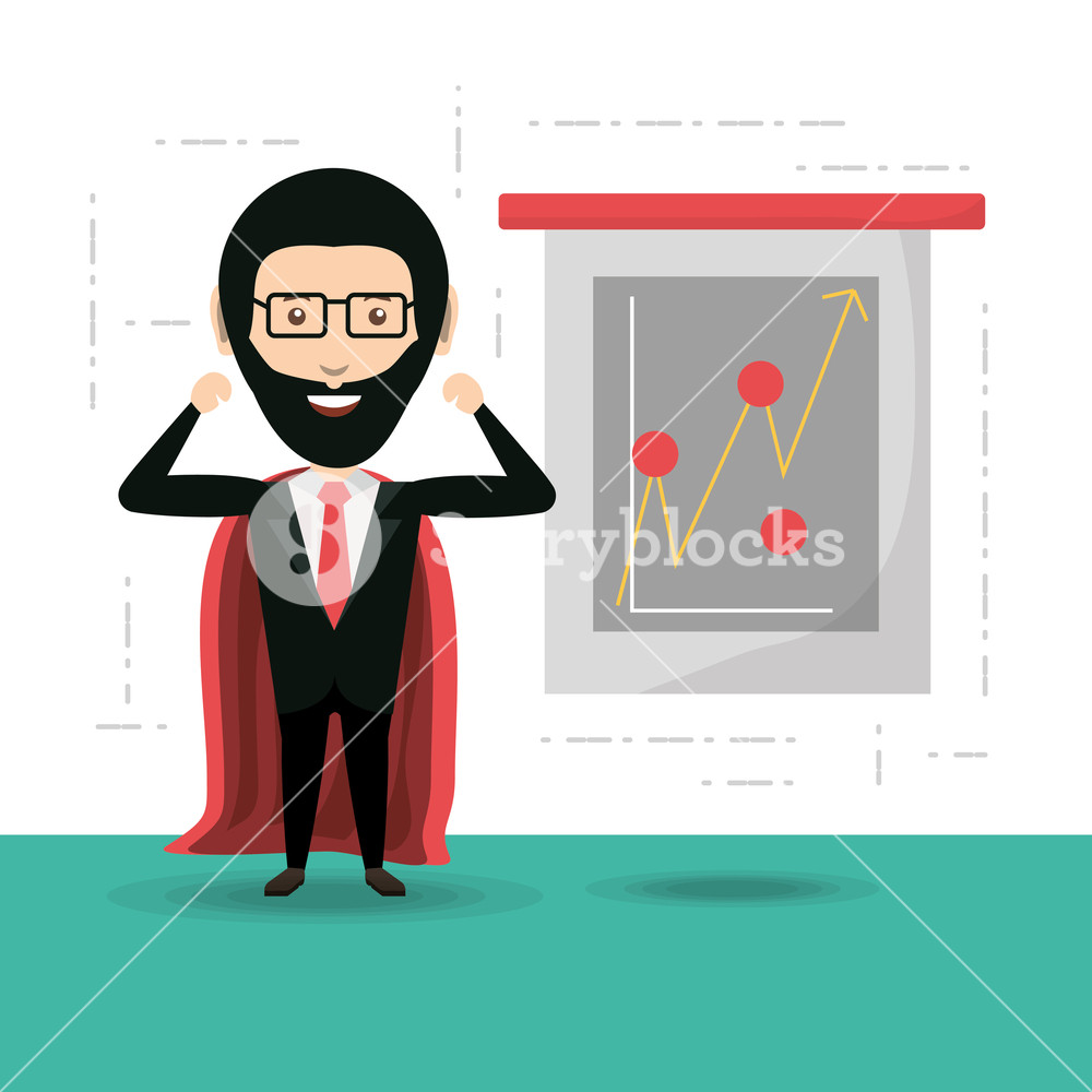 1000x1000 Cartoon Businessman With Superhero Cape Icon Colorful Design