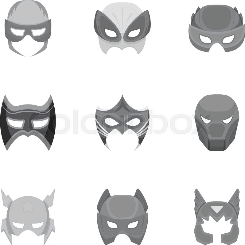 798x800 Superhero Mask Set Icons In Monochrome Style. Big Collection Of