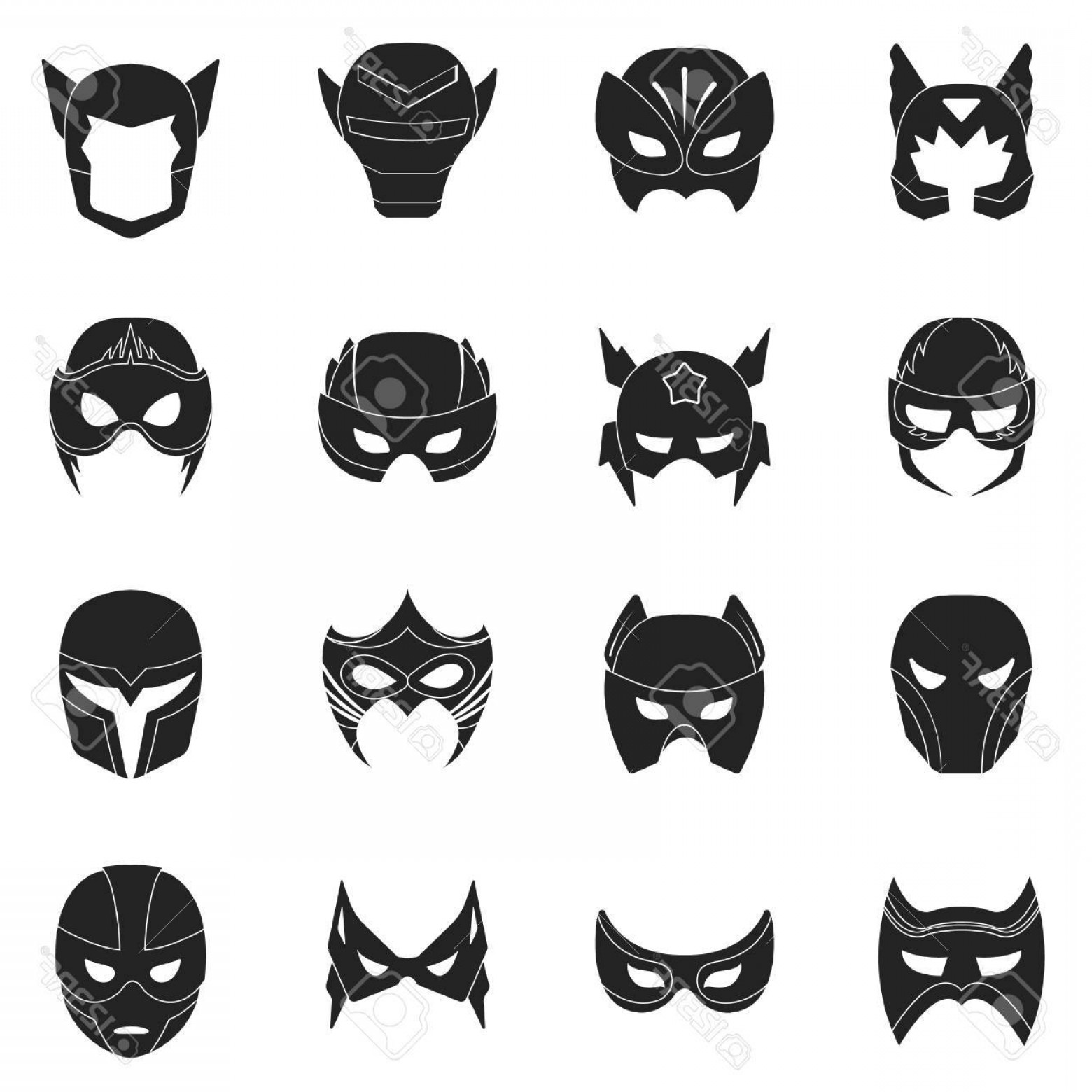 1560x1560 Photostock Vector Superhero Mask Set Icons In Black Style Big