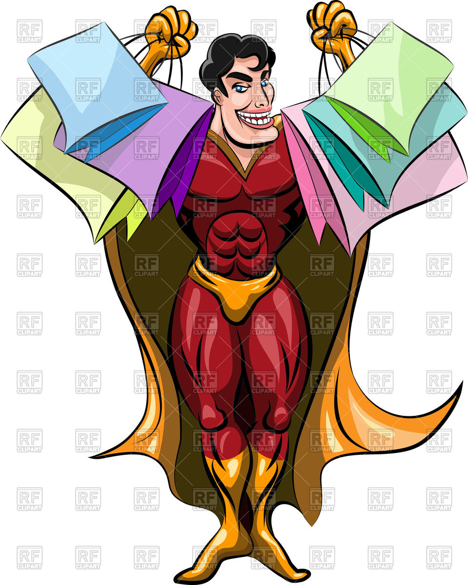 960x1200 Cartoon Superhero Who Holding Shopping Bags Vector Image Vector