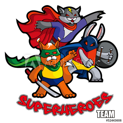 500x500 Funny Animals Superheroes, Vector Illustration