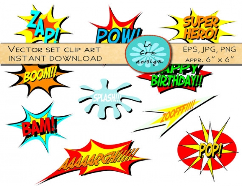 820x632 Digital Clip Art Vector Comic Book Superhero Text Lebondesign In