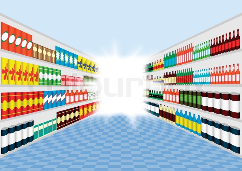 800x566 Supermarket Shelves Corridor Stock Vector Colourbox