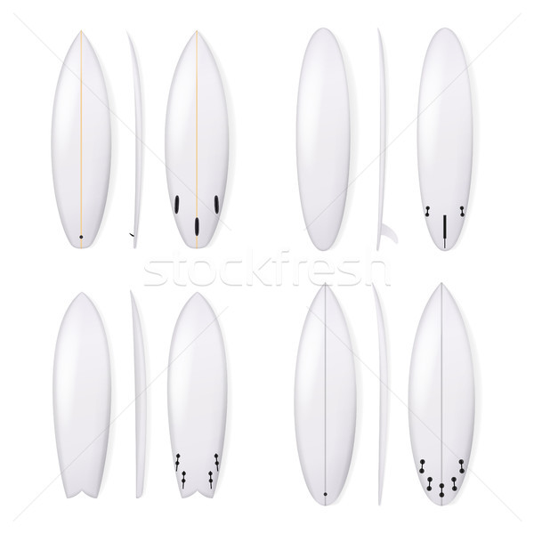 600x600 Realistic Surfboard Vector Set. White Surfing Board Template