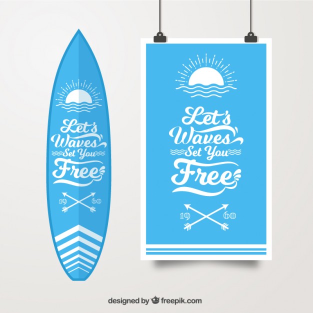 626x626 Surf Poster With Surfboard Vector Free Download