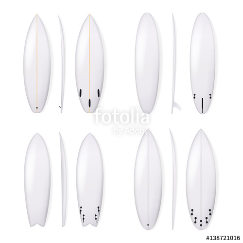500x500 Realistic Surfboard Vector Set. White Surfing Board Template