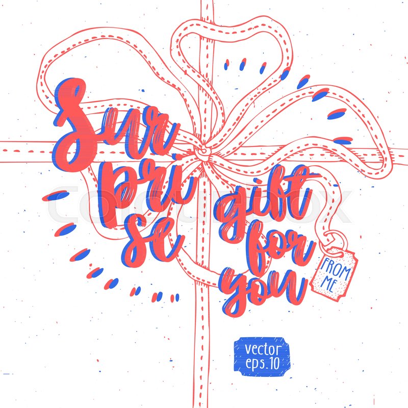 800x800 Vector Banner With Gift Box With A Firework. Cute Hand Drawn