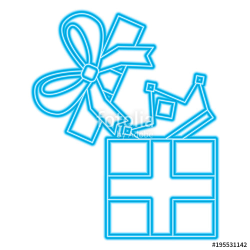 500x500 Gift Box With Crown Surprise Vector Illustration Blue Neon Stock