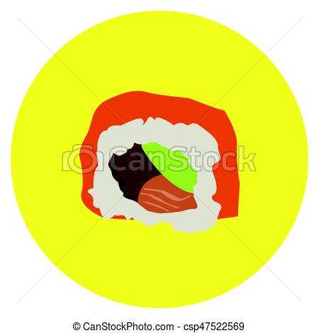 450x470 Isolated Sushi Roll On A Colored Button, Vector Illustration.