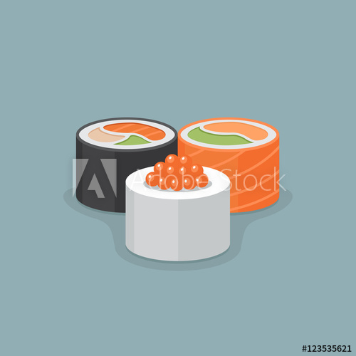 500x500 Three Sushi Roll Vector Illustration.