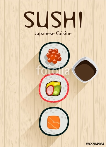 362x500 Sushi Vector Background. Japanese Cuisine. Vector Illustration