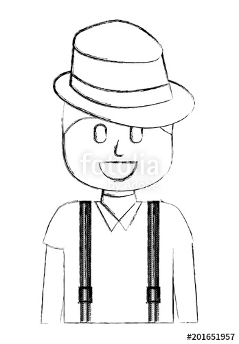 348x500 Hipster Man Wearing Hat And Suspenders Vector Illustration Sketch
