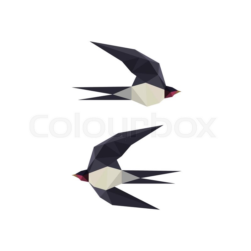 800x800 Illustration With Origami Swallow Birds On White Background