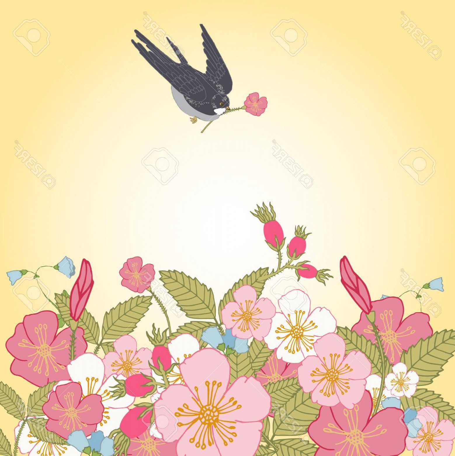 1558x1560 Photostock Vector Vintage Romantic Abstract Summer Flower Branches