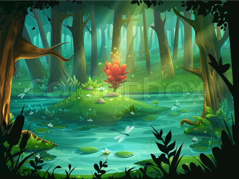 800x600 Vector Cartoon Illustration The Scarlet Flower On An Island In A