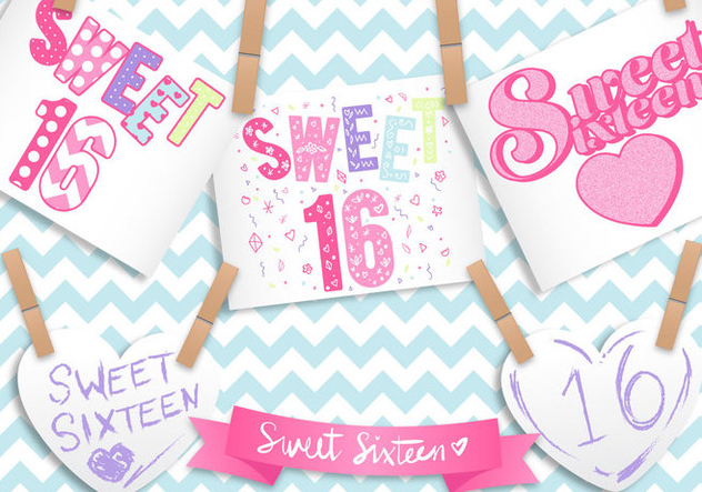 632x443 Sweet 16 Card Vector Illustration Free Vector Download 349747