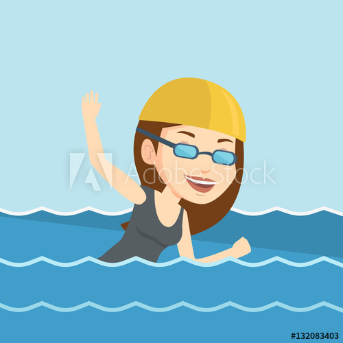 500x500 Woman Swimming Vector Illustration.