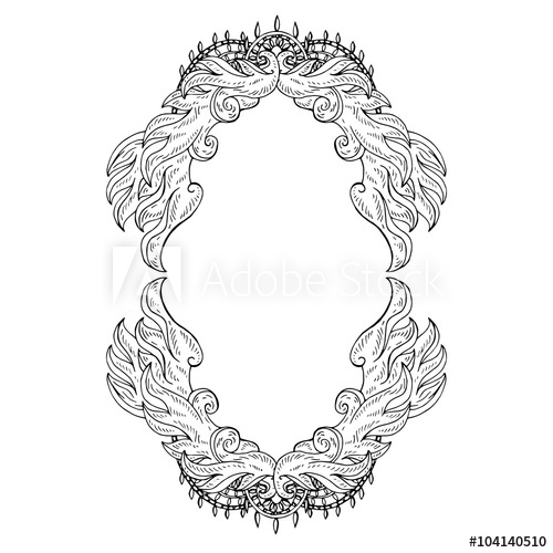 500x500 Swirl Floral Frame. Old Black Doodle Border. Vector Illustration