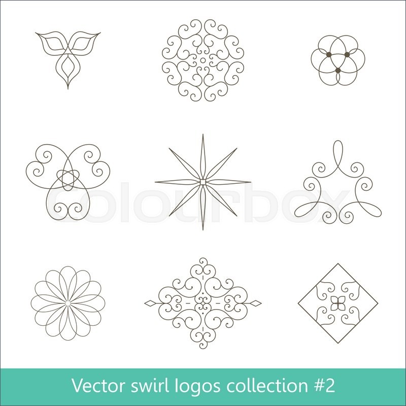 800x800 Floral Logos Collection. Vector Swirl Elements For Design. Thin
