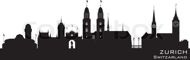 800x252 Zurich Switzerland City Skyline Vector Silhouette Illustration