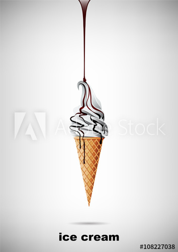 354x500 Ice Cream In The Cone, Chocolate Syrup, Vector