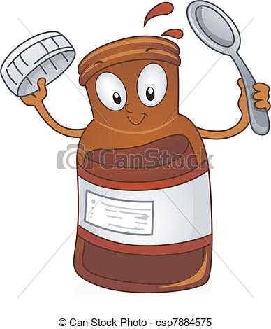 388x470 Cough Syrup. Illustration Of A Medicine Bottle Holdng A Spoon.